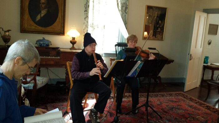 Musicians playing on a day celebrating museums across the nation. Visitors toured Webster Cottage and listened to music from the 18th and 19th centuries.